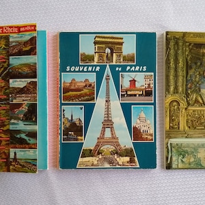 3 Vintage European Accordion Postcard Sets Unused from Germany (10 Postcards), Paris (14 Postcards), and Spain (5 Postcards), All Never Used