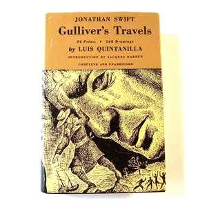 1947 Jonathan Swift Gulliver&#39;s Travels Book by Luis Quintanilla Illustrated with 24 Prints and 160 Drawings, With a Rare Cover Defect