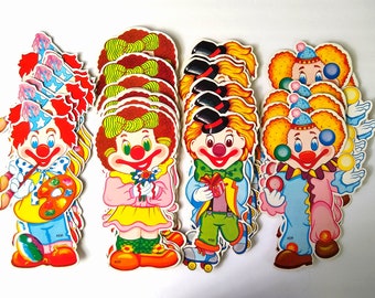 Rare Vintage AZDI Die Cut Cutout Clown Sets, 4 Different Clown Styles, 33 Total Clowns, Collectible Clown Cutouts
