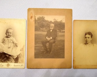 3 Antique 1800s Photographs of a Baby, an Old Man Sitting Outside, and a Woman, Photos From the 19th Century, Victorian Pictures