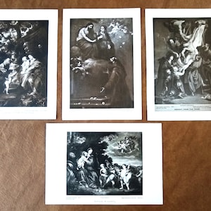Early 1900s Four-Print Religious Set The Perry Pictures - Virgin Under the Apple Tree, St. Francis of Assisi, Descent From the Cross, More