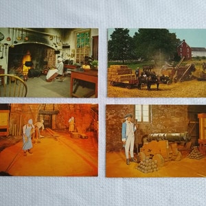 Four Vintage 1950s and 1960s Postcards / Cornwall Furnace / Heart of Amishland / Governor&#39;s Palace Kitchen Williamsburg Virginia