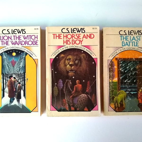 C.S. Lewis Chronicles of Narnia 1970 Paperbacks, The Lion the Witch and the Wardrobe, The Horse and His Boy, The Last Battle, Collectible