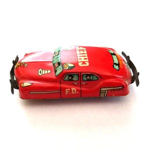 1950s Vintage Japan Made Fire Department Chief Tin Toy Car in Nice Condition, Mid-Century Collectible