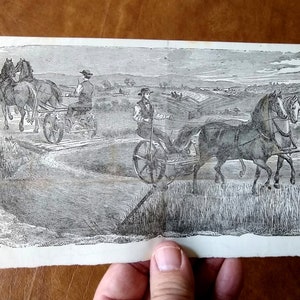 1868 Receipt with a Fantastic Horses Pulling Farming Equipment Scene, Antique Agricultural Receipt Paid to E. A. Hawley & Co, 1800s Ephemera