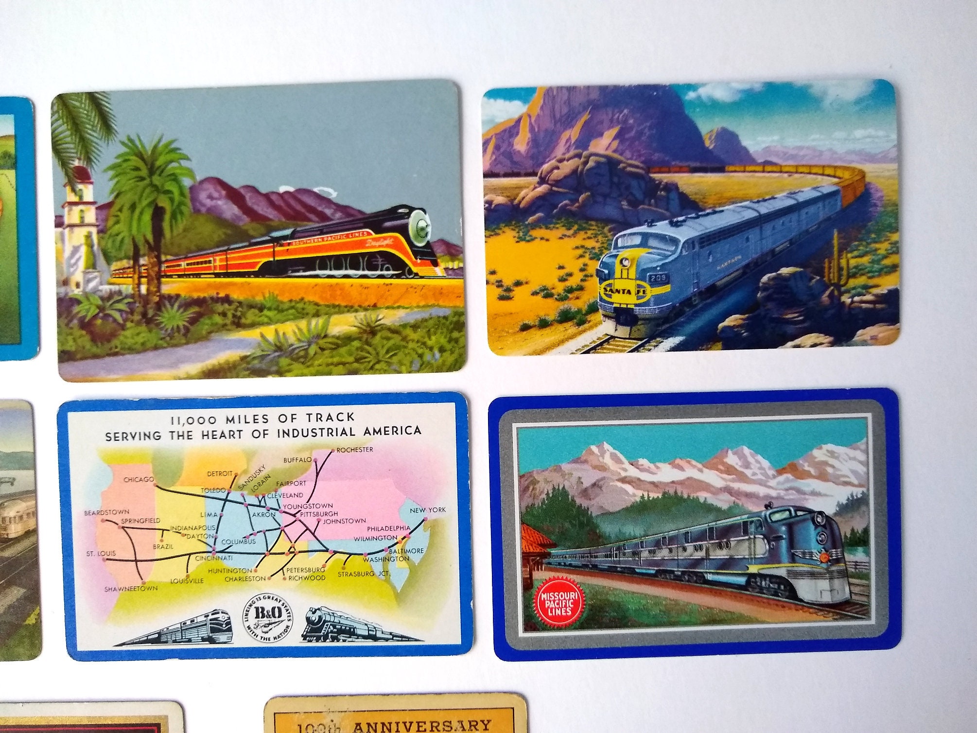 11 Railroad Playing Cards From Different Railway Systems, Set of Rare