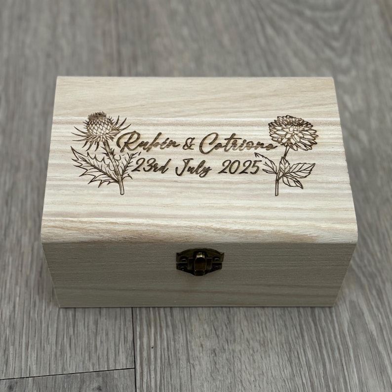 Engraved Wooden Memory / Keepsake Box - Hinged Lid, Metal Fastening, 7 Sizes, Custom Personalised image 11