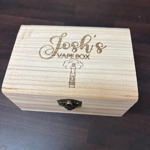 Custom Personalised Wooden Vape and Juice Storage Box with Hinged Lid and Metal Fastening, in 4 sizes