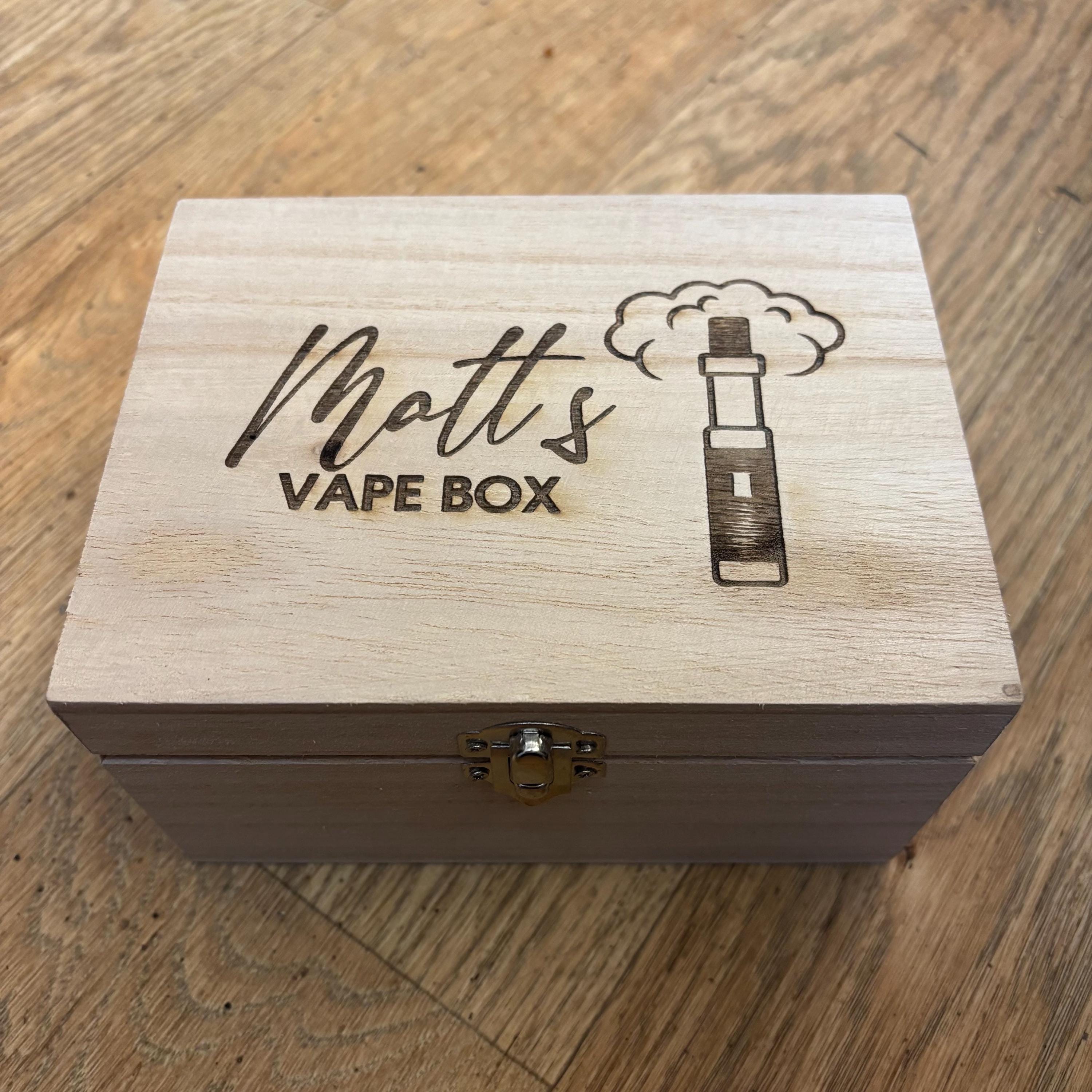 Engraved Wooden Vape and Ciggy Juice Storage Box With Hinged Lid and Metal  Fastening, in 5 Sizes - Custom Personalised