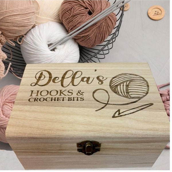 Personalised Wooden Crochet Hook Storage Box with Hinged Lid and Metal Fastening - Mothers Day gift, granny, mum, mummy, nanny, nana, nanna