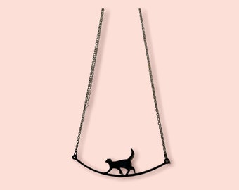 Midnight Black Cat Necklace - By Nico'sGoods, Cat Charm Necklace, Cat Gift, Cat Bar Necklace, Cat Jewerly, Cat Lover's Gift, Cat Wearable