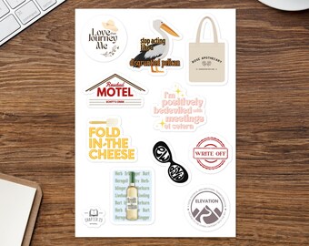 Schitts Creek Sticker Sheet of 10 Bubble Free Kis Cut Vinyl Stickers For Waterbottle and Notebook Schitts Creek Stationary Gift