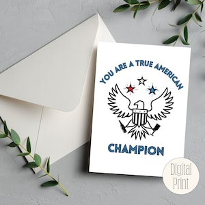 True American Champion New Girl Geburtstagskarte Digital Download Print | Sofortiger Download & Jubiläum Einweihungsparty leere Grußkarten