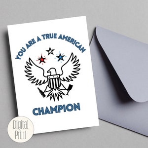 Echte Amerikaanse kampioen nieuw meisje verjaardagskaart digitale download afdrukken | Lege wenskaarten voor jubileum en housewarming direct downloaden