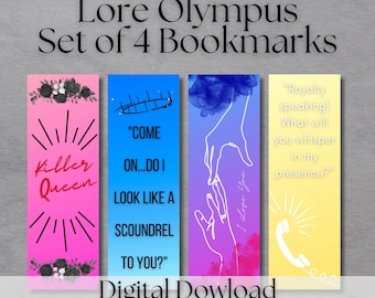 Lore Olympus Bookmarks set of 4, Hades and Persephone, Greek Mythology, Book Shelf Web Comic Gift Idea, King of the Underworld, Kore