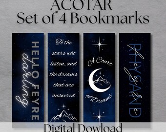 ACOTAR Bookmarks Set of 4, Digital Download Prints, A Court Of Thorns and Roses Book Markers, Rhysand and Feyre, The Inner Circle, Bat Boys