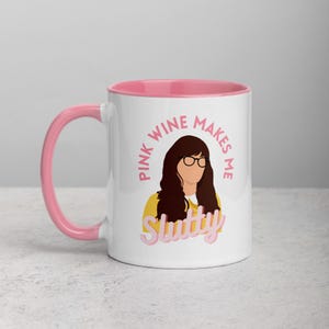 Jessica Day nieuwe meisjesmok, roze wijn maakt me sletterig citaat, nieuw meisje cadeau-idee voor haar, Nick Miller, Schmidt, Winston Bishop, wijnmok