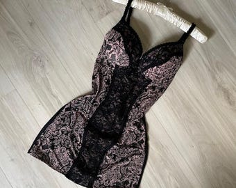 Black & Pink Lace Slip Dress