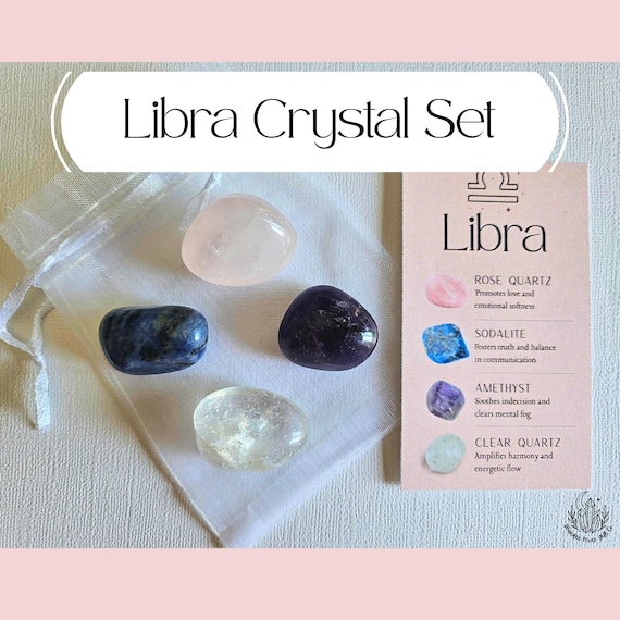 Libra Zodiac Crystal Set Rose Quartz, Amethyst, Sodalite, Clear