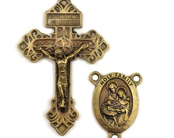 Holy Family Brass Set Crucifix rosary parts for rosary making made in Italy