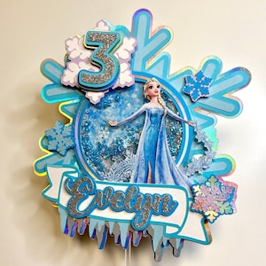 Personalized Cake Topper | Frozen Elsa Birthday Party | Inspired by Frozen theme Cake Topper | Snowflake Winter Theme | Blue White Topper