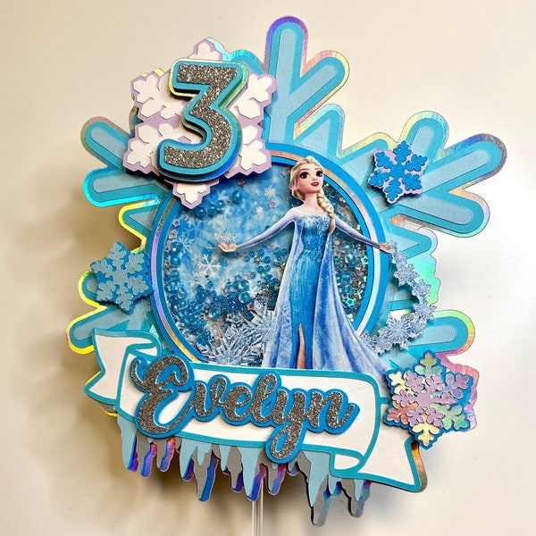 Personalized Cake Topper | Frozen Elsa Birthday Party | Inspired by Frozen theme Cake Topper | Snowflake Winter Theme | Blue White Topper