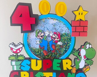 Personalized Cake Topper | Super Mario Inspired Shaker Cake Topper | Super Mario Birthday Party | Super Mario decor | Super Mario Party