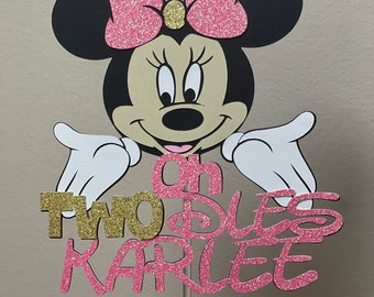 Personalized Cake Topper | Minnie Mouse Party | Oh Two dles theme Cake Topper | Minnie Mouse Decorations | 2nd birthday Girl Party