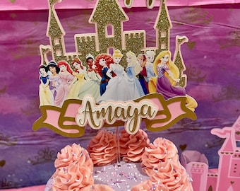 Personalized Cake Topper | Princess Party | Disney princess inspired Cake Topper | Princess Castle Decorations | Pink Girl Party