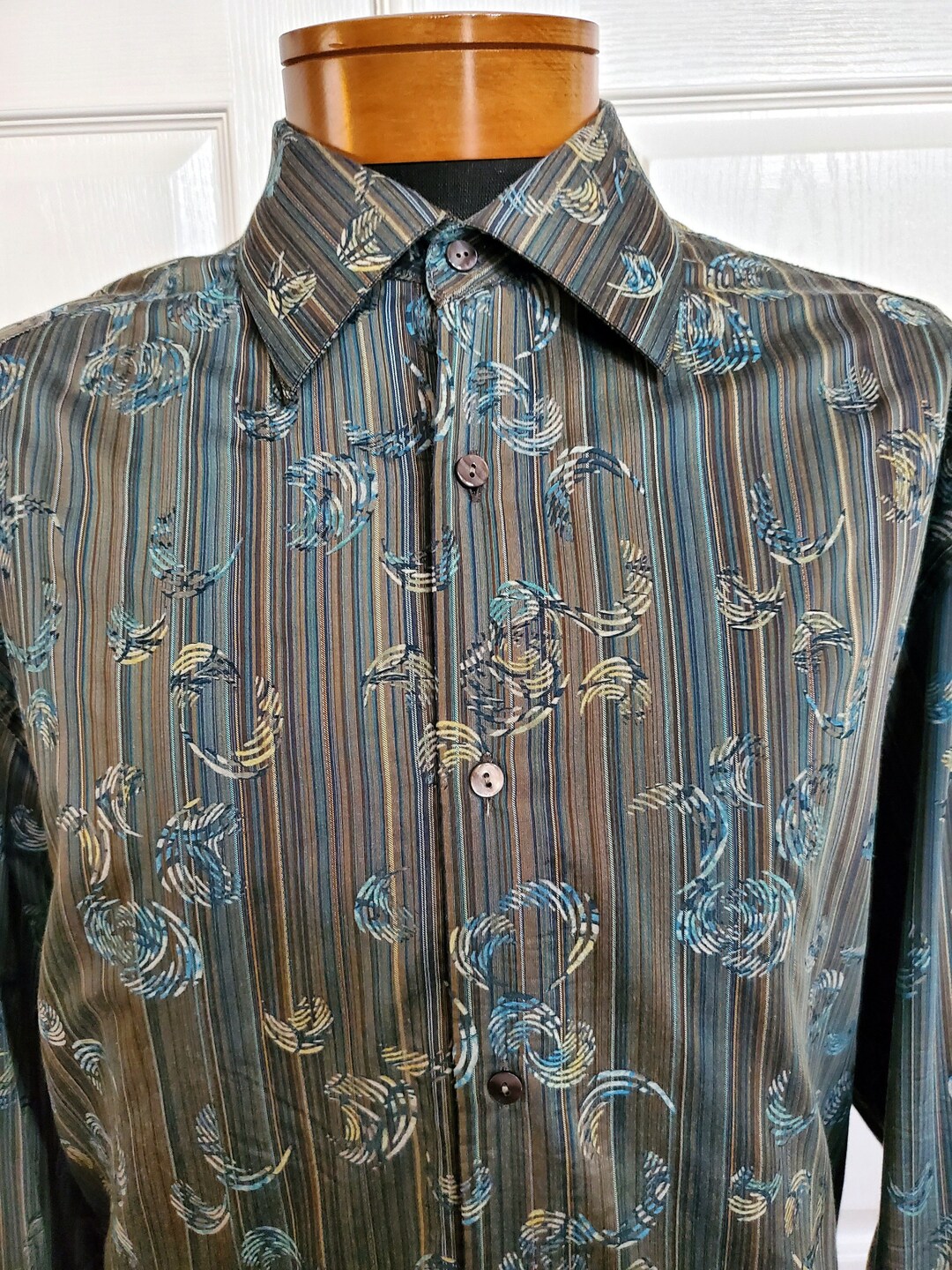Jhane Barnes Taupe Size L Knit Wool Blend Tweed Men's Men's Long Sleeve Shirt