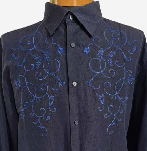 jhane barnes dress shirts Jhane Barnes Mens XL Embroidered Cotton Shirt Black Tonal Stripe Button Up
