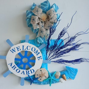 Welcome Aboard nautical anchor wreath