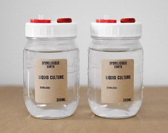 Sterilised Mushroom Liquid Culture Jar - 350ml x 2 (twin pack)