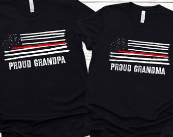 Thin Red Line Fire Fighter Support Flag Tshirt Proud Grandma Proud Grandpa Fireman Shirts Firefighter Shirts Personalized Firefighter Shirt