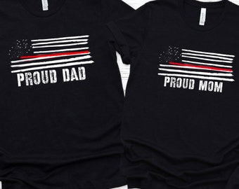 Thin Red Line Fire Fighter Support Flag Tshirt Proud Mom Proud Dad Firefighter shirt Fireman Shirt Personalized Fireman Tee Firefight gift