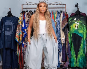 Denim Dream Ruched Wide Leg Pants