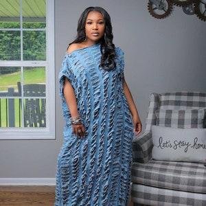 Sleeveless Distressed Blue Jean Dress Maxi Distressed Denim Dress Sleeveless Distressed Blue Jean Dress Maxi Distressed Denim Dress