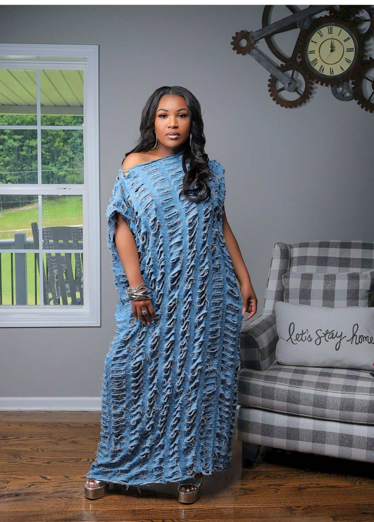 Maxi Distressed Denim Dress - Etsy