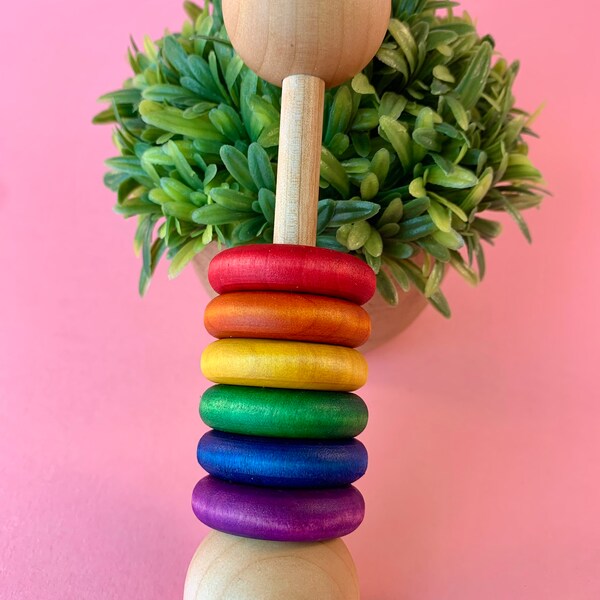 Rainbow Wooden Rattle - Valentine Gift - All Natural - Nontoxic - Montessori Baby Toy - Baby Shower Gift - Baby Rattle - Watercolor