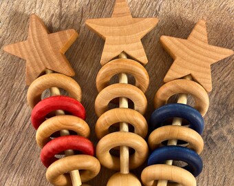 Wooden Star Rattle - All Natural - Montessori Toy - Baby Shower Gift - Valentine Gift