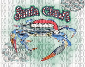 Santa Claws Crab Watercolor Christmas PNG, Louisiana Sublimation File (Digital Download) 2022