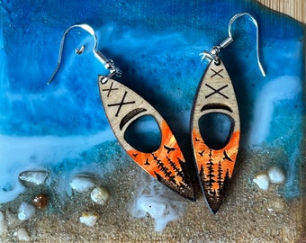 WOOD KAYAK EARRINGS | Handmade Earrings |Forest Earrings Lightweight dangle earrings | Nature earrings | Boater gift |Free Shipping