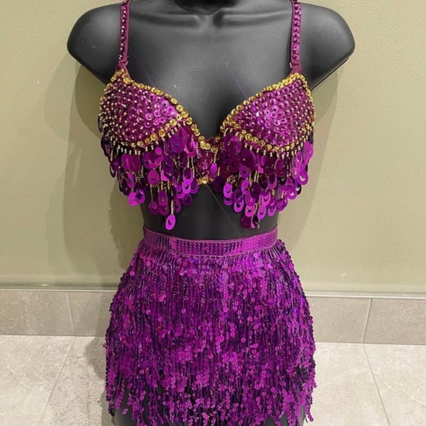 Festival two piece, festival co ord, festival outfit, tassel skirt, sequin bra, rave outfit, festival set, purple skirt, festival set, rave