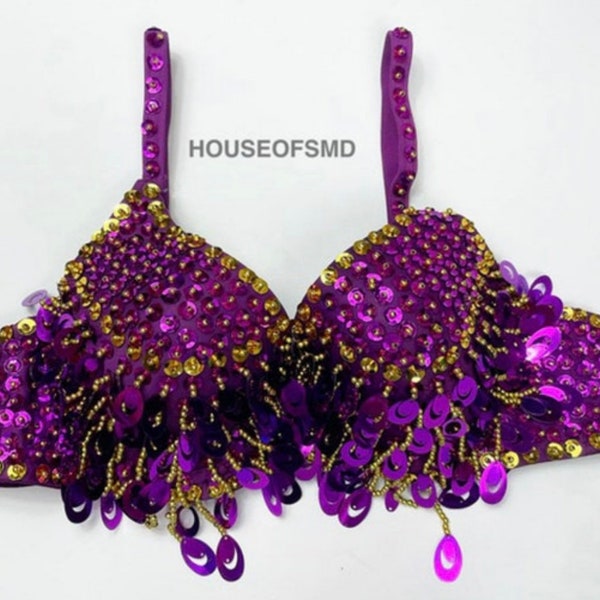 Purple carnival bra, festival bra, festival outfit, bralet, gold bra, belly dancer bra, sequin bra, festival outfit, rave outfit