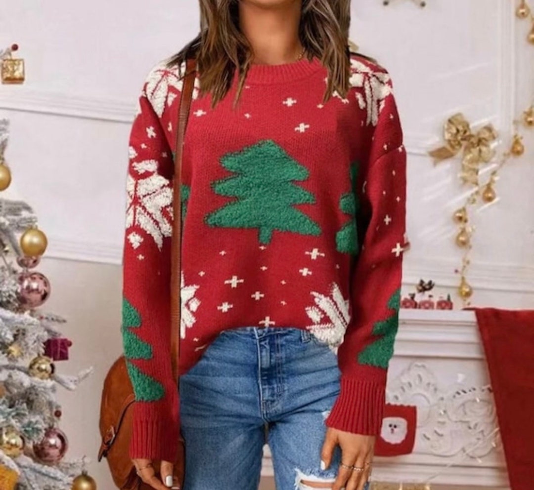 Womens Red Christmas Jumper Womens Jumper Christmas Jumper Etsy UK