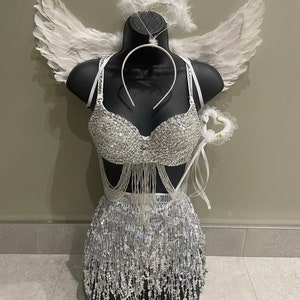 Angel outfit, angel costume, angel Halloween outfit, Halloween costume, angel wings, Halloween wings, halo, fancy dress, fallen angel, skirt