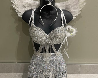 Angel outfit, angel costume, angel Halloween outfit, Halloween costume, angel wings, Halloween wings, halo, fancy dress, fallen angel, skirt