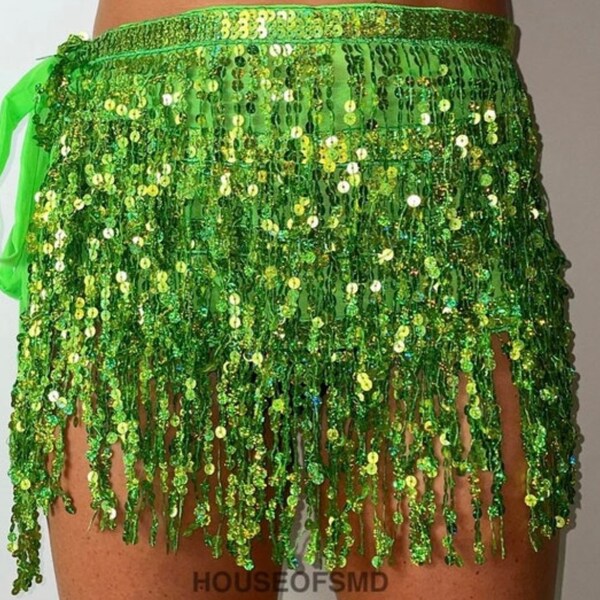 Olive Green Sequin Fringe Tassel Midi Skirt