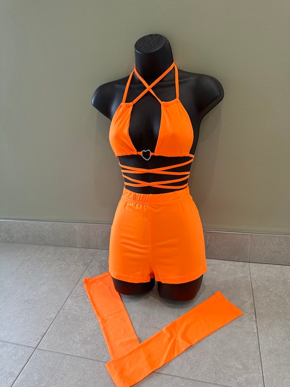 Flare, Neon Orange Mesh Crop Top, Colombian Fitness Fashion