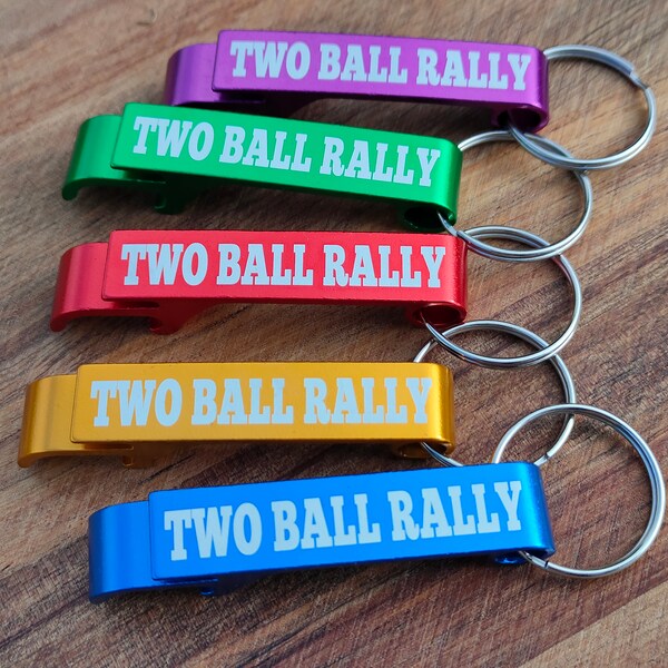 Two Ball Rally Bottle Opener, Official TBR Branded Bottle Opener Keyring/Keychain, Laser-engraved Aluminium Two Ball Rally Bottle Opener